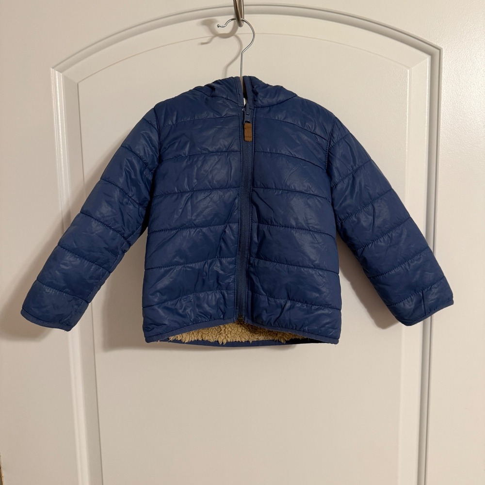 Carters 24M Blue Puffer Jacket Faux Fur Sherpa Lined Hooded Winter Coat